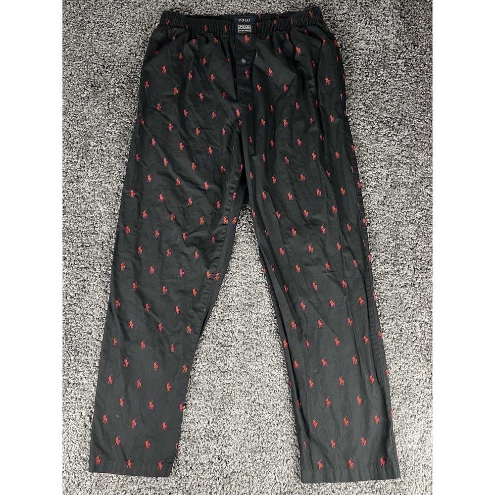 Polo Ralph Lauren Pajama Pants Mens Size LG Black Red Horses AOP Logo